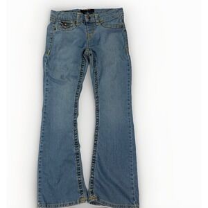Fragile Y2K Womens Bootcut Jeans Pull-On Stretch Denim Size Medium Embroidered